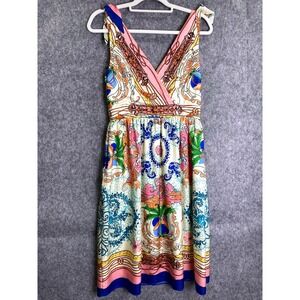 Collette Dinnigan 100% Silk Multicolor Print Sleeveless Dress Size‎ 4 Designer